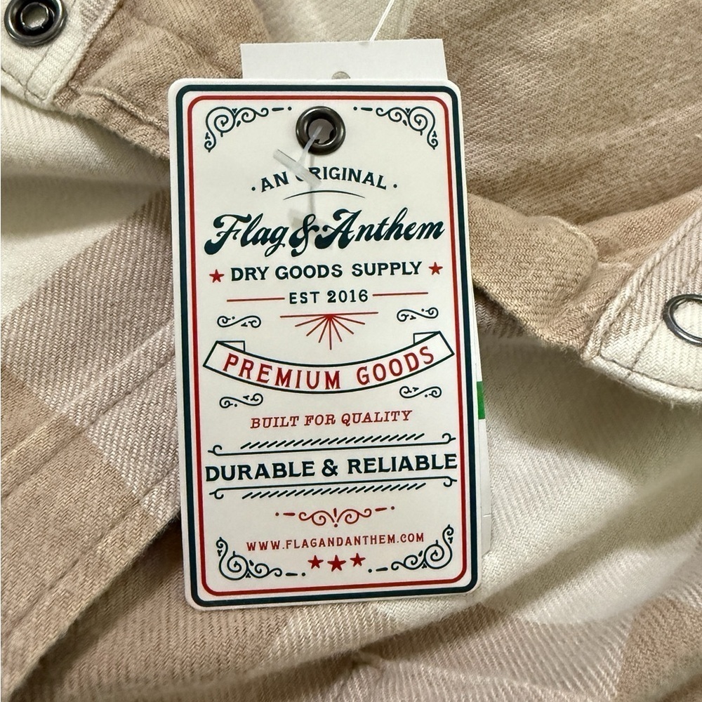 Flag & Anthem Women’s Flannel Snap Shirt · Size Large · Tan & Cream Plaid - Picture 4 of 6